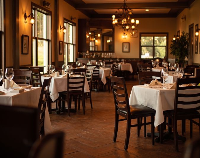 The warm, welcoming dining room at Bella Vita